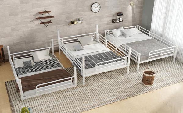 English Elm Twin Triple Metal Bunk Bed Matte Powder Coated Frame with Full Safety Guardrails Light White W1580S00581