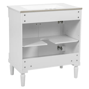 English Elm 30" French Style Bathroom Vanity with Ceramic Basin Soft Close Doors Wood Legs White N710P415327K