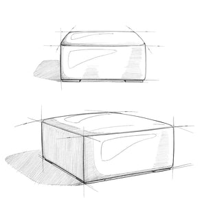 English Elm Rex Brown Sienna Leather Ottoman — Modern Boxy Footrest or Coffee Table, Solid Wood Frame, 36.6" x 34.7" B136P203410