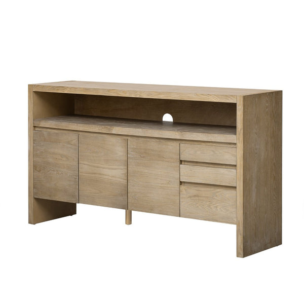 English Elm U_Style 60" Modern Sideboard - Stylish 3-Door Storage Cabinet With Drawers & Cable Management Solution N711P289141O-GIGA