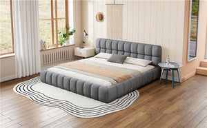 English Elm King Channel Stitched Linen Platform Bed Low Profile Contemporary Upholstered Frame Gray N737P387605E