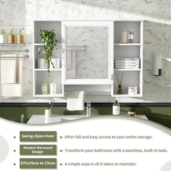 English Elm 3-in-1 Wall Mounted Bathroom Medicine Cabinet with Soft Close Mirror and Towel Bar White N710P358613K
