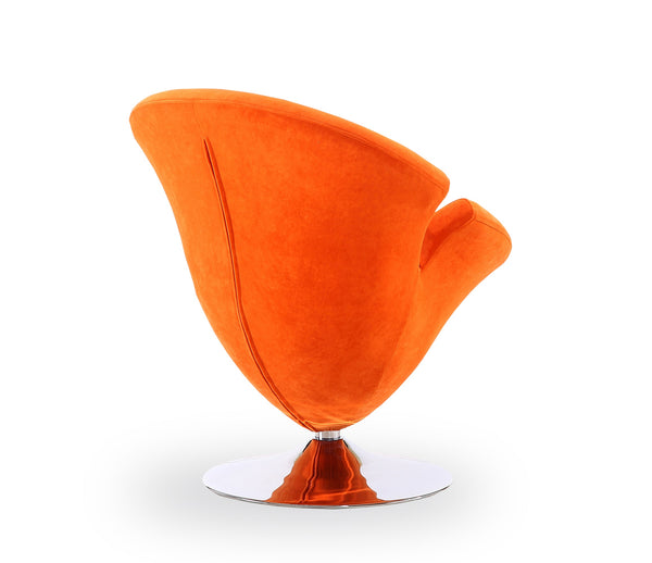 English Elm Tulip Velvet Swivel Lounge Chair with Polished Chrome Base, 360° Rotation, Plush Velvet Comfort Orange B365P398425