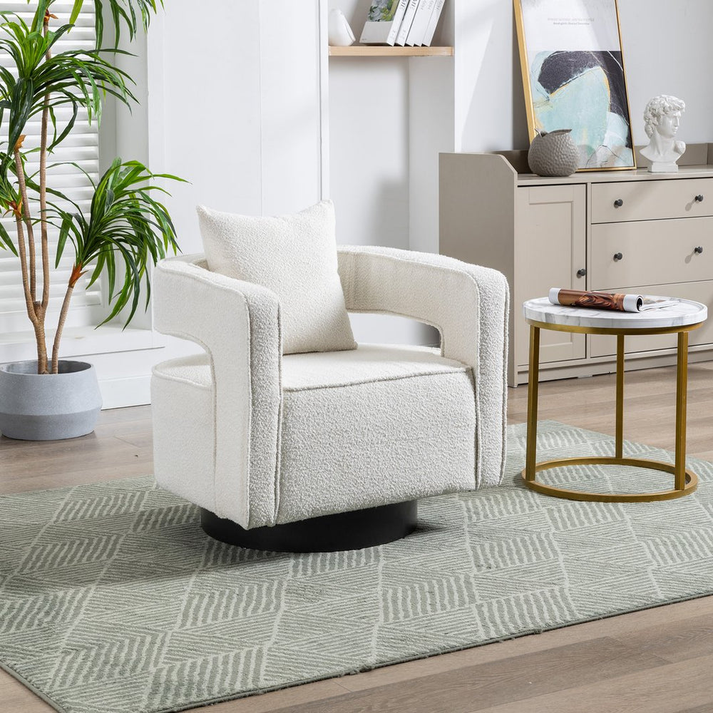 English Elm 29.13"w Boucle Swivel Accent Chair Open Back 360 Rotation Modern Lounge Seating Ivory W3188P417880