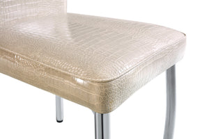 English Elm A Set of 2 Crystal Button Faux Leather Dining Chairs with Embossed Croc Texture Beige,Silver W3226P344041