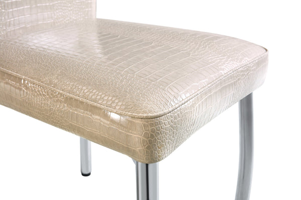 English Elm A Set of 2 Crystal Button Faux Leather Dining Chairs with Embossed Croc Texture Beige,Silver W3226P344041