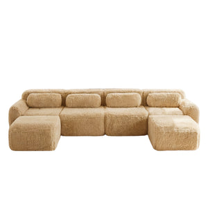 English Elm U-shaped Modular Sectional Sofa with Plush Fabric and High Resilience Foam for Living Rooms Light Khaki W714S01573