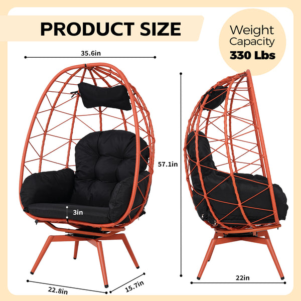 English Elm Oversized Swivel Wicker Egg Chair with Plush Cushions for Patio or Indoor Lounge T5880P501014