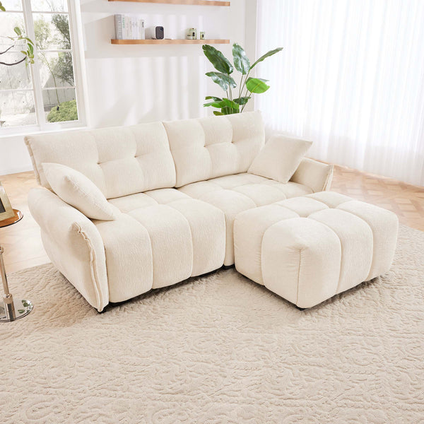 English Elm Modern Chenille Two-seater Sofa with Matching Ottoman for Living Room Apartment White W714S01650