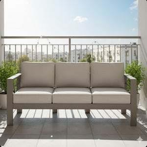 English Elm 75" Outdoor Iron Frame 3 Seat Patio Sofa with Olefin Cushions for Deck or Poolside Light Khaki+Beige B082P455110