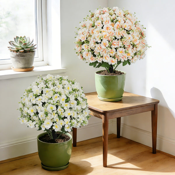 English Elm 24-inch Faux Snow Lotus Potted Arrangement Uv Resistant Lifelike Floral Set of Two Green,White W2945P458455