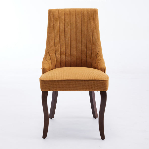 English Elm Rayon Plush High-Back Dining Chair Set with Rebound Sponge, Steel Springs & Curved Solid Wood Legs Yellow W1143P190236