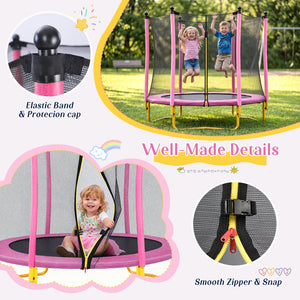 English Elm [without Basketball Hoop] 5.5 Ft Kids Trampoline with Safety Net and Foam Padded Poles Pink N739P443065H