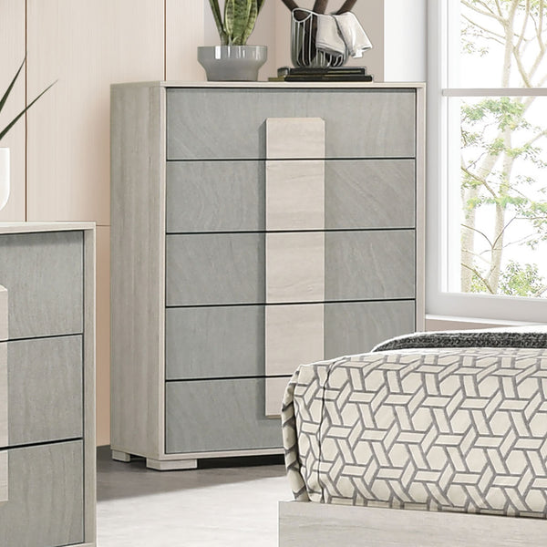 English Elm Contemporary Chic Chest with Gold Accents, Acrylic Trim, Metal Bracket Legs and Dust‑Proof Drawers Stone Gray,White Washed 21 L x 39 W x 52 H B2741P372238