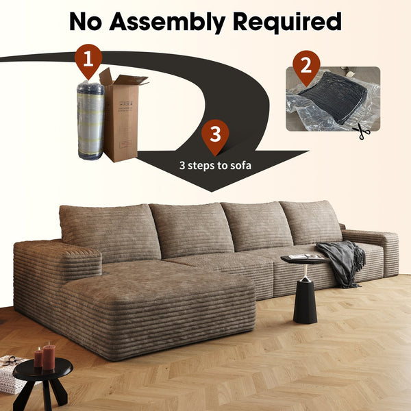 English Elm 135" Cloud Sectional Sofa - Modern Modular L-Shaped Couch With Plush Camel Corduroy & Deep Seats W2824S00056