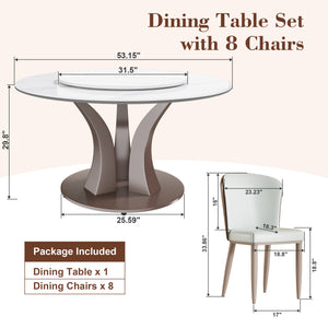 English Elm 53" Round Dining Table With Rotating Lazy Susan - Durable Sintered Stone For Home & Restaurant Use W2699S00052