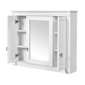 English Elm Bathroom Wall Cabinet with Mirror and 5 Shelves — Wall-Mounted Medicine Cabinet, Modern Storage Solution White N710P252503K