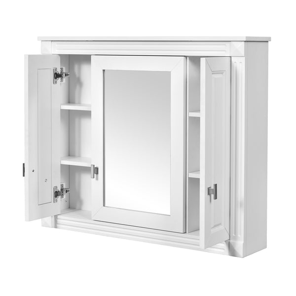English Elm Bathroom Wall Cabinet with Mirror and 5 Shelves — Wall-Mounted Medicine Cabinet, Modern Storage Solution White N710P252503K