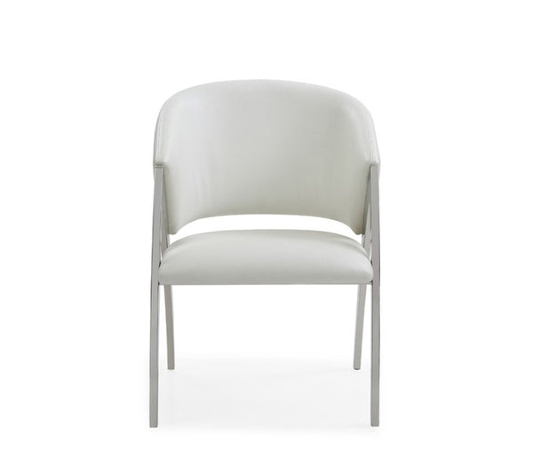 VIG Furniture Rabia White Leatherette Accent Chair With Wraparound Seat, Cutout Back & Polished Stainless Legs VGVCB899A-WHT