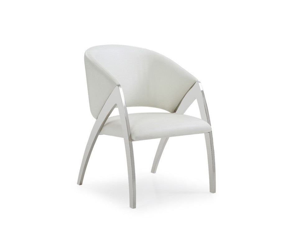 VIG Furniture Rabia White Leatherette Accent Chair With Wraparound Seat, Cutout Back & Polished Stainless Legs VGVCB899A-WHT