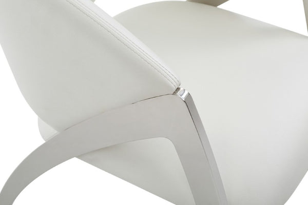 VIG Furniture Rabia White Leatherette Accent Chair With Wraparound Seat, Cutout Back & Polished Stainless Legs VGVCB899A-WHT