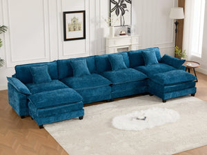 English Elm Wider Armrest 3-Seat Sectional Couch In Blue, Breathable Chenille, Modular Comfort For Any Space W1143S00044-GIGA
