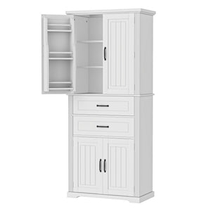 English Elm [video] Floor to Ceiling Matte Storage Cabinet with Drawers Shelves and Adjustable Interior White N759P407762K