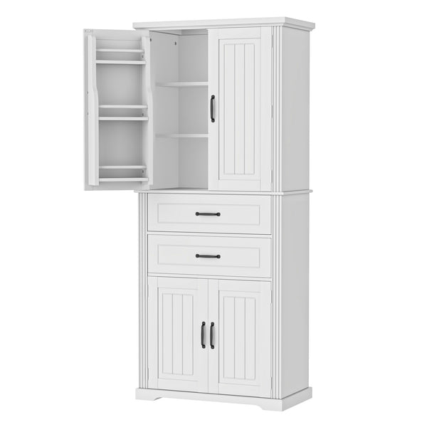 English Elm [video] Floor to Ceiling Matte Storage Cabinet with Drawers Shelves and Adjustable Interior White N759P407762K