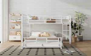 English Elm L-shaped Metal Twin over Full Bunk Bed with Durable Steel Frame, Space-Saving Design and Kid-Friendly Safety Features White N709P196510K