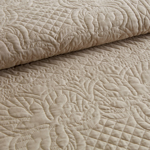 JLA Home Madison Park - 3 Reversible Scalloped Edge Quilt Set with Antimicrobial Protection, Cottage Charm, Machine Washable Khaki MP13-8498