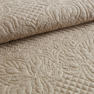 JLA Home Madison Park - 3 Reversible Scalloped Edge Quilt Set with Antimicrobial Protection, Cottage Charm, Machine Washable Khaki MP13-8497