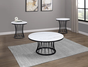 English Elm 3pc Modern Cocktail Table Set with Marble-Inspired Tops and Reeded Bases, Luxe Metallic Accents Black,White 41 L x 41 W x 6 H B011S01890