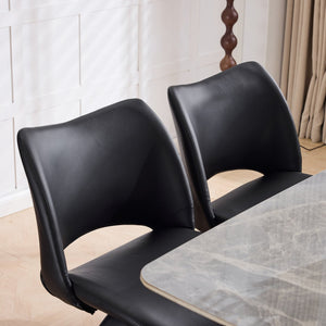 English Elm The Swivel Dining Chair with Hollow Cutout Back Faux Leather Hardwood Frame Modern Black W3612P436510