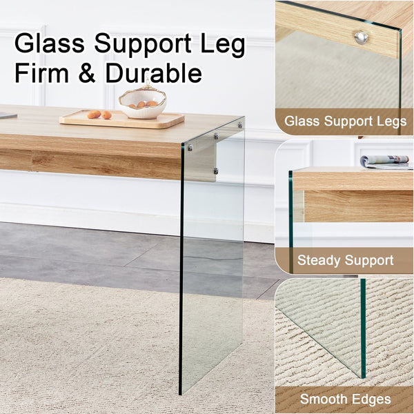 English Elm The modern Wood MDF & Tempered Glass Coffee Table with Dual Glass Sides, Sturdy Storage, Quick 10-15min Assembly W1151P183734