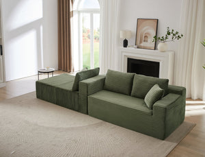 English Elm L-Shaped Cloud Sectional Sofa - Cozy Green Corduroy Modular Sleeper For Living Room & Apartment Use W2339P294930
