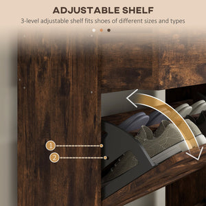 English Elm HOMCOM Rustic Brown Narrow Shoe Cabinet with 2 Flip Doors, Top Drawer & Adjustable Shelves — Slim entryway storage W2225P173977