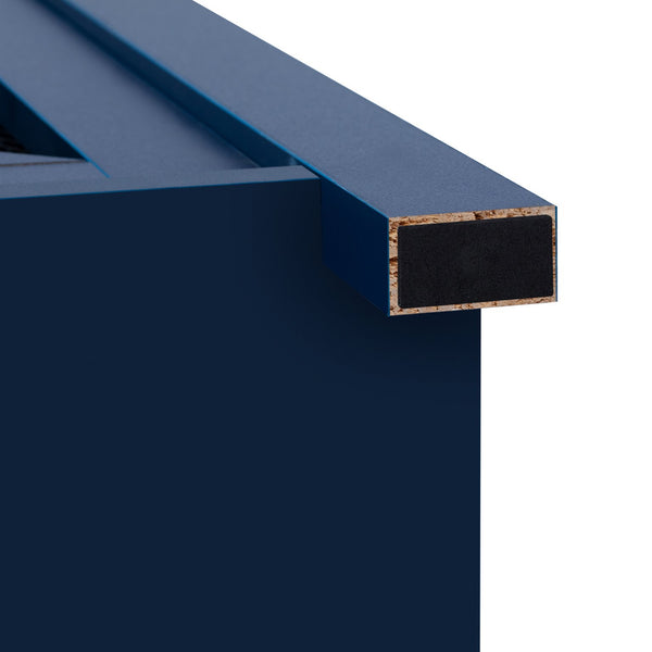 English Elm U_style Industrial Sideboard with Sliding Barn Doors Iron Mesh Panels and Three Drawers Navy Blue N711P347384V