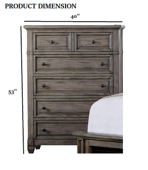 English Elm Transitional Solid Wood Chest with Five Smooth Glide Drawers, Felt-Lined Top, Timeless Design Gray 43 L x 21 W x 54 H B2741P369384