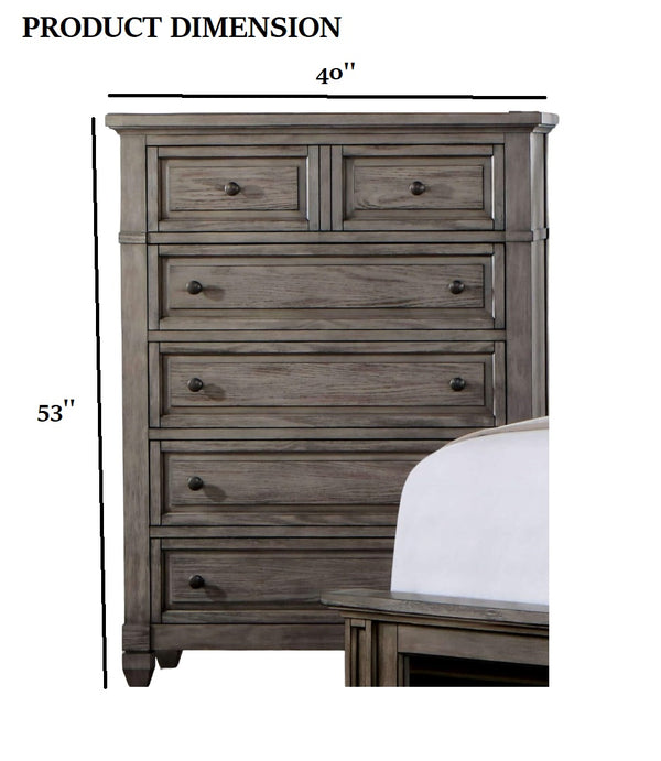 English Elm Transitional Solid Wood Chest with Five Smooth Glide Drawers, Felt-Lined Top, Timeless Design Gray 43 L x 21 W x 54 H B2741P369384