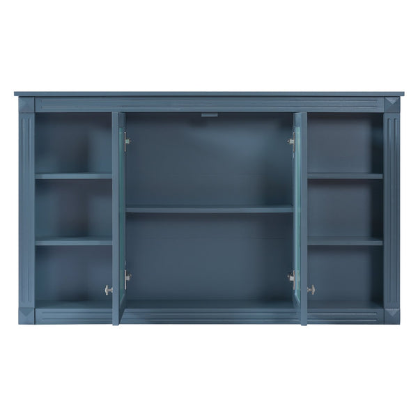 English Elm 47 Inch Wall Mounted Medicine Cabinet with Mirror Open Shelving and Adjustable Storage N710P363550C
