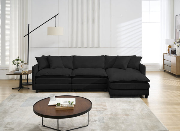 English Elm 108-inch Modular Chenille Sectional Sofa Deep Seated L Shape for Open Plan Living Black W2795S00045