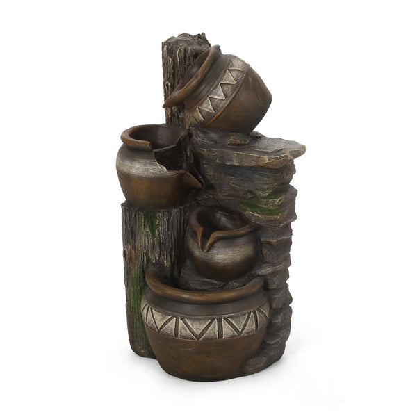 English Elm Christopher Knight Home® - 19.75" Weather-Resistant 3-Tier Floor Fountain with LED Base Light, Stone-Look Polyresin Outdoor Decor 71793.00BGRY