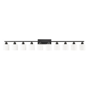 English Elm 10 Matte Black 10-Light Vanity Fixture 65.4" Over Mirror with White Glass Shades, Modern Wall Lighting W2312P374850
