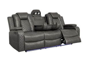 English Elm Violetglow Reclining Sofa with Led Lighting Wireless Charging and Bluetooth Speakers Grey B2730S00035
