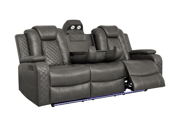 English Elm Violetglow Reclining Sofa with Led Lighting Wireless Charging and Bluetooth Speakers Grey B2730S00035