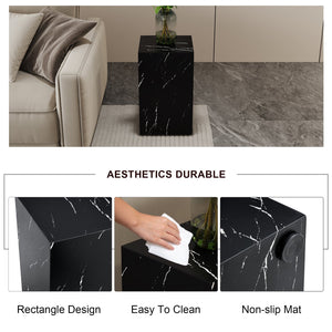 English Elm 11.8*11.8*19.6 Black Marble Texture MDF Coffee Table — Luxurious, No-Assembly Side Table for Living Rooms W1151P218681