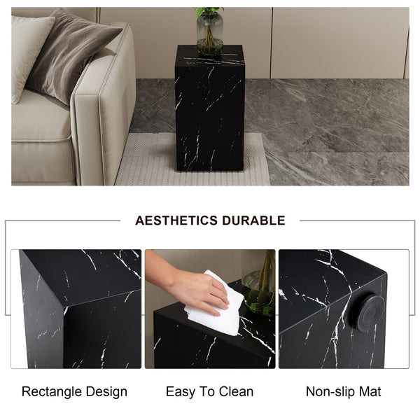 English Elm 11.8*11.8*19.6 Black Marble Texture MDF Coffee Table — Luxurious, No-Assembly Side Table for Living Rooms W1151P218681