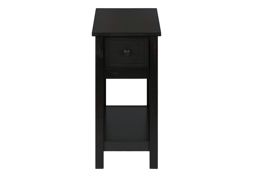 English Elm Accent 2-Tier Narrow End Table with Drawer and Shelf, Transitional Veneer Top, Solid Wood Legs for Compact Spaces Black 27 L x 15 W x 8 H B2710P219470