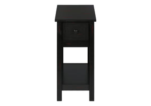 English Elm Accent 2-Tier Narrow End Table with Drawer and Shelf, Transitional Veneer Top, Solid Wood Legs for Compact Spaces Black 27 L x 15 W x 8 H B2710P219470