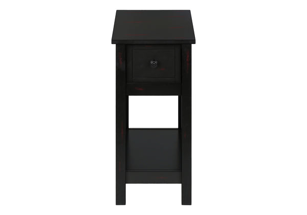 English Elm Accent 2-Tier Narrow End Table with Drawer and Shelf, Transitional Veneer Top, Solid Wood Legs for Compact Spaces Black 27 L x 15 W x 8 H B2710P219470